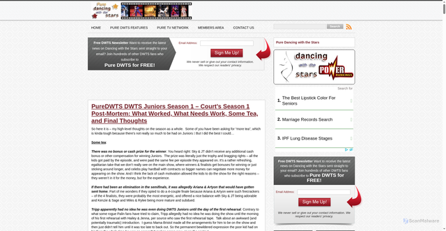 Security scan screenshot of https://www.puredwts.com/tag/kamri-peterson/