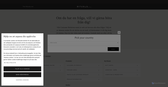 Security scan screenshot of https://service.rituals.com/s/?language=sv