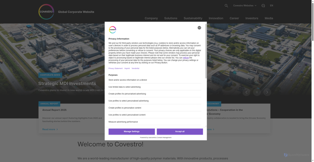 Security scan screenshot of https://covestro.com