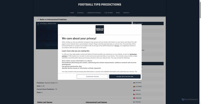 Security scan screenshot of https://www.footballtipspredictions.com/bahia-vs-internacional-football-prediction-2025-10-22