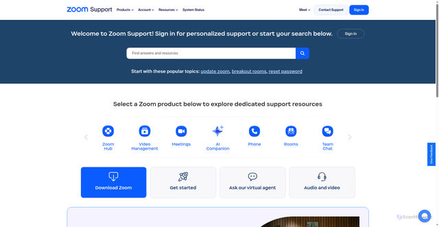 Security scan screenshot of https://support.zoom.com/hc