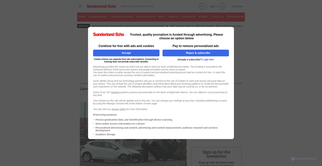 Security scan screenshot of https://www.sunderlandecho.com