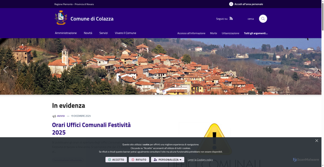 Security scan screenshot of https://www.comune.colazza.no.it/it-it/home