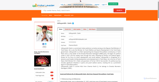 Security scan screenshot of https://www.indialeader.com/ViewLeader/59628/Udhayanidhi-.-Stalin