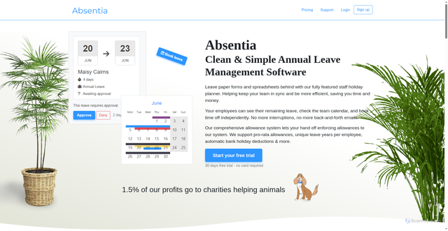Security scan screenshot of https://absentia.io/