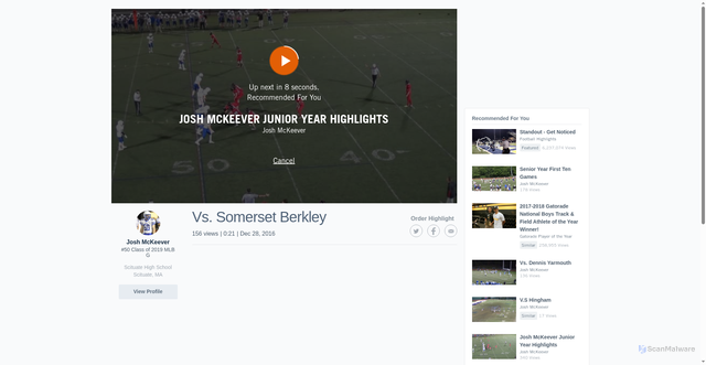 Security scan screenshot of https://a.hudl.com/video/3/7752861/5bc39b0f688ed70a14555497