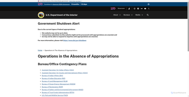 Security scan screenshot of https://www.doi.gov/shutdown
