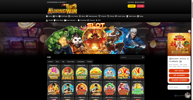 Security scan screenshot of https://stealthkijangwin.click/desktop/game/slot/cq9