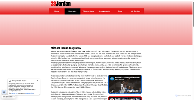 Security scan screenshot of https://www.23jordan.com/bio