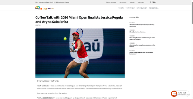 Security scan screenshot of https://www.miamiopen.com/latest-news/coffee-talk-with-2026-miami-open-finalists-jessica-pegula-and-aryna-sabalenka/