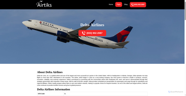 Security scan screenshot of https://www.airtiks.com/delta-airlines/