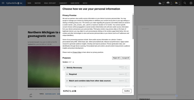 Security scan screenshot of https://upnorthlive.com/news/local/northern-michigan-to-witness-rare-northern-lights-due-to-severe-geomagnetic-storm