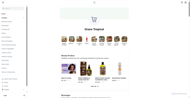 Security scan screenshot of https://gracetropical.com/