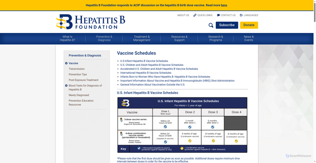 Security scan screenshot of https://www.hepb.org/prevention-and-diagnosis/vaccination/guidelines-2/