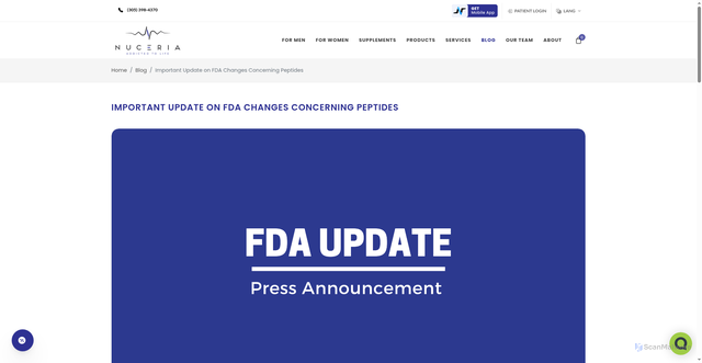 Security scan screenshot of https://mynuceria.com/blog/important-update-on-fda-changes-concerning-peptides