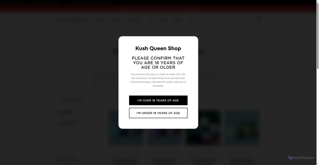 Security scan screenshot of https://kushqueenshop-com.pages.dev/collections/thc-bath-bombs-australia