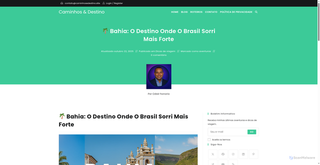 Security scan screenshot of https://caminhosedestinos.site/%f0%9f%8c%b4-bahia-o-destino-onde-o-brasil-sorri-mais-forte/