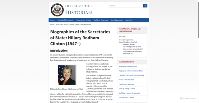Security scan screenshot of https://history.state.gov/departmenthistory/people/clinton-hillary-rodham