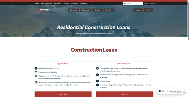 Security scan screenshot of https://frontiercreditunion.com/constructionloans/