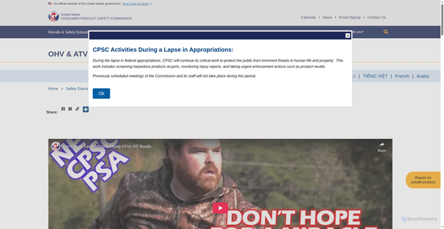 Security scan screenshot of https://www.cpsc.gov/Safety-Education/Safety-Education-Centers/ATV-Safety-Information-Center/