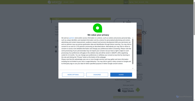 Security scan screenshot of https://www.weegy.com/Home.aspx?ConversationId=KKUQT56S