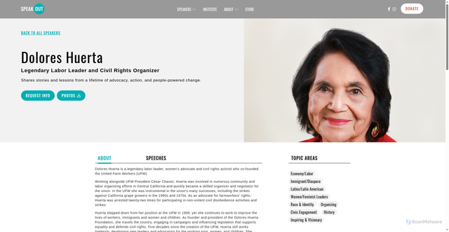 Security scan screenshot of https://www.speakoutnow.org/speakers/dolores-huerta