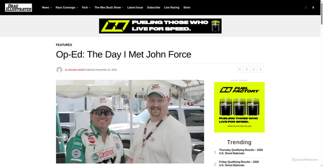 Security scan screenshot of https://dragillustrated.com/op-ed-the-day-i-met-john-force/