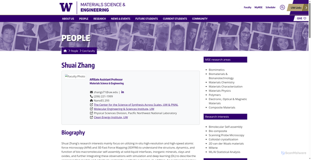 Security scan screenshot of https://mse.washington.edu/facultyfinder/shuai-zhang