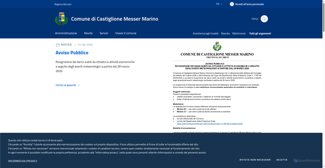 Security scan screenshot of https://www.comune.castiglionemessermarino.ch.it