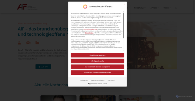 Security scan screenshot of https://www.aif.de/