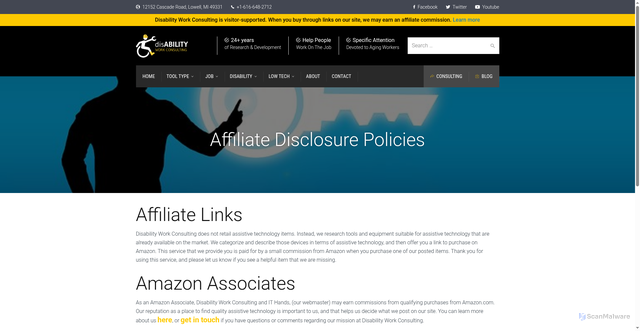Security scan screenshot of https://disabilityworkconsulting.com/affiliate-disclosure-policies/