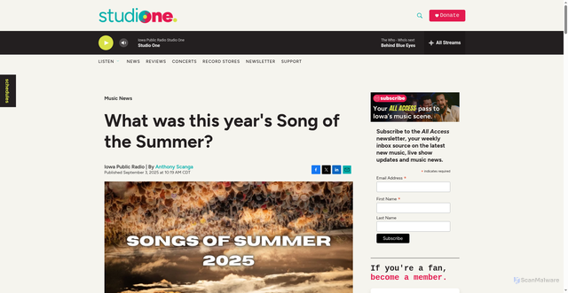 Security scan screenshot of https://www.iowapublicradio.org/studioone/news/2025-09-03/what-was-this-years-song-of-the-summer