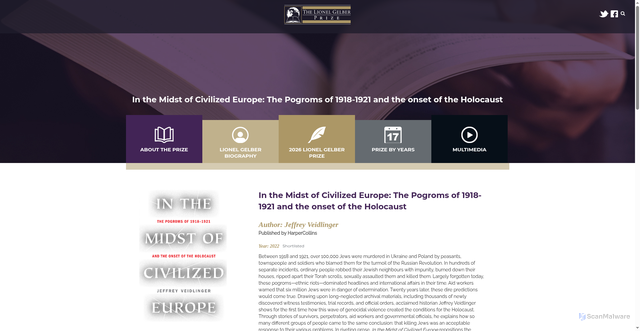 Security scan screenshot of https://gelber.munkschool.utoronto.ca/book/in-the-midst-of-civilized-europe-the-pogroms-of-1918-1921-and-the-onset-of-the-holocaust/