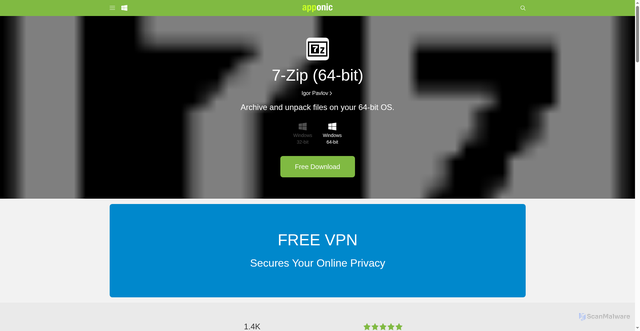 Security scan screenshot of https://7-zip-64-bit.apponic.com/