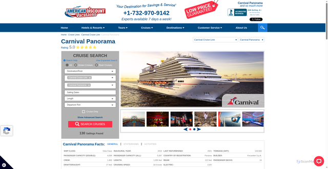 Security scan screenshot of https://www.americandiscountvacations.com/cruiselines/carnival-cruise-line/carnival-panorama