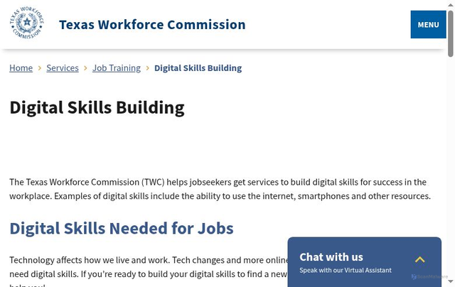 Security scan screenshot of https://www.twc.texas.gov/services/job-training/digital-skills