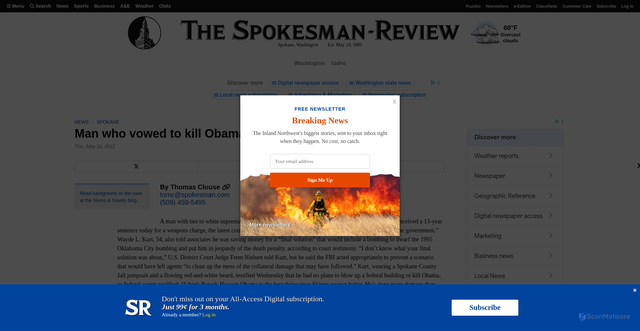 Security scan screenshot of https://www.spokesman.com/stories/2012/may/10/man-sentenced-spokane-vowing-kill-obama/