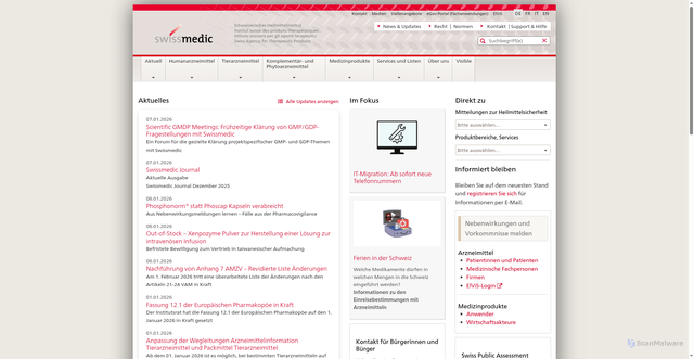 Security scan screenshot of https://www.swissmedic.ch/swissmedic/de/home.html