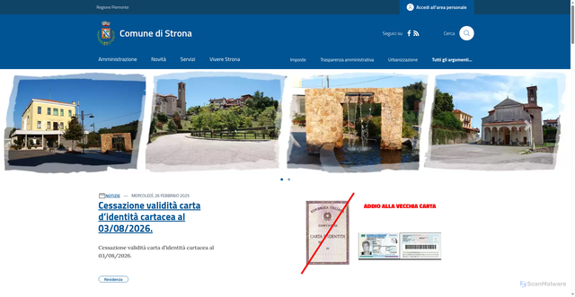 Security scan screenshot of https://www.comune.strona.bi.it/