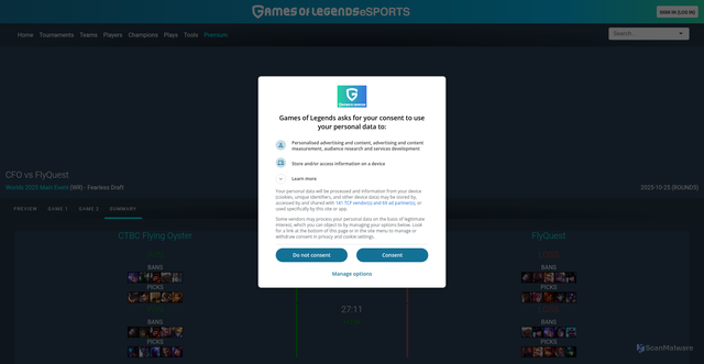 Security scan screenshot of https://gol.gg/game/stats/72944/page-summary/