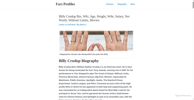 Security scan screenshot of https://factprofiles.com/billy-crudup/