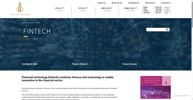 Security scan screenshot of https://www.resbank.co.za/en/home/what-we-do/fintech