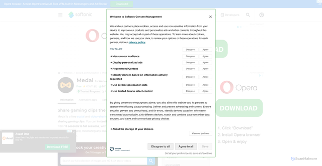 Security scan screenshot of https://medal-tv.en.softonic.com/
