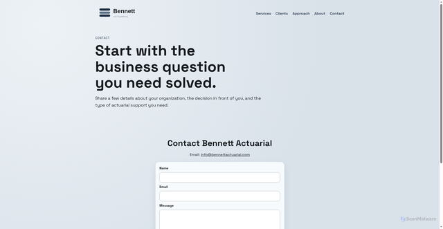 Security scan screenshot of https://bennettactuarial.com/contact