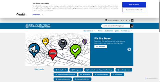 Security scan screenshot of https://www.gloucestershire.gov.uk/