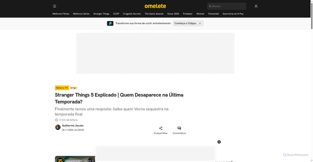 Security scan screenshot of https://www.omelete.com.br/series-tv/stranger-things-5-explicado-o-desaparecimento-de-holly-wheeler