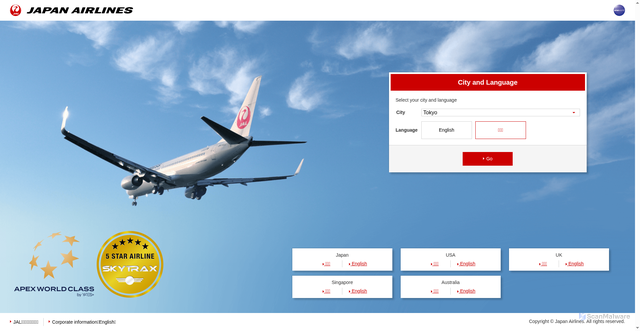 Security scan screenshot of https://www.jal.com/index.html