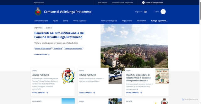 Security scan screenshot of https://www.comune.vallelunga.cl.it/