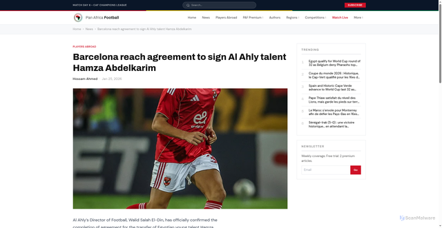 Security scan screenshot of https://panafricafootball.com/article/barcelona-reach-agreement-to-sign-al-ahly-talent-hamza-abdelkarim