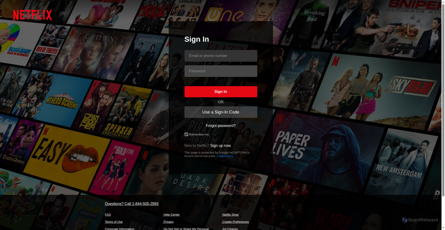 Security scan screenshot of https://netflix-support.rnx.xka.mybluehost.me/ap?infoPage=99dea78007133396a7b8ed70578ac6ae&amp;amp;gladiator=Ph3jDeFSM3TF52BgMC0IkdWSrEYDwpY2GjnX07ZMG6B5xSBMGj